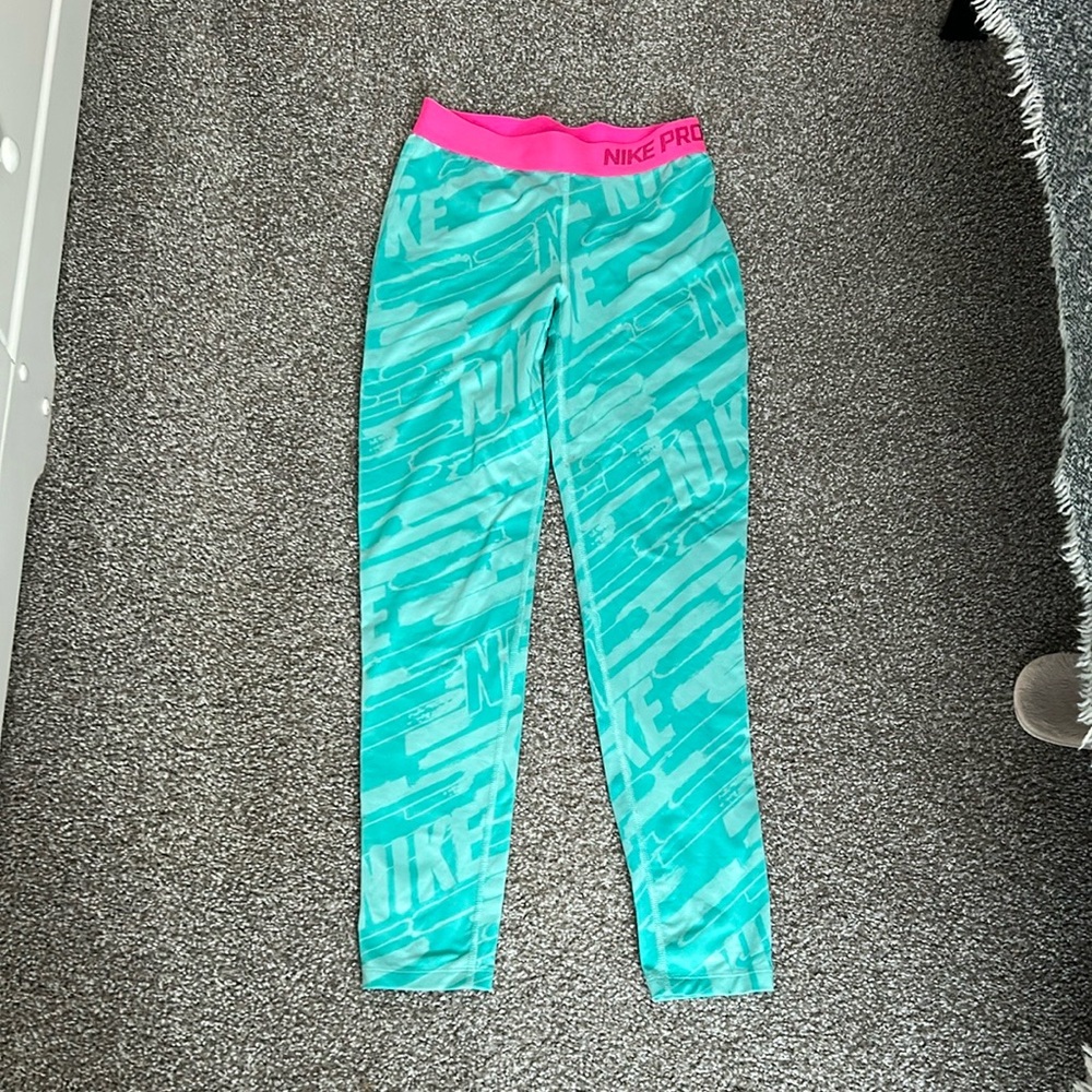 Nike pro Kids fleece lined Teal Leggings